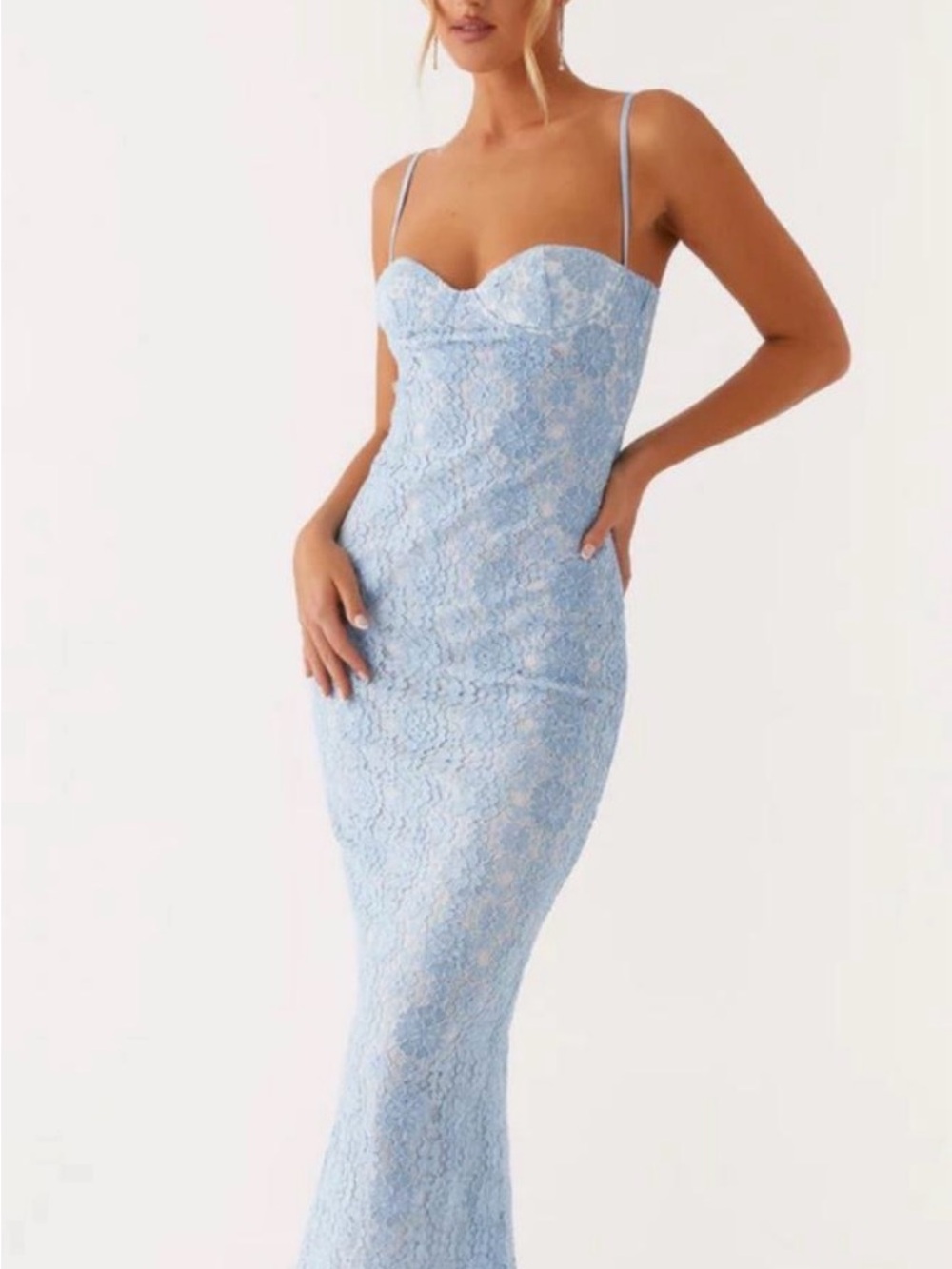 Peppermayo Light Blue Floral Lace Maxi Dress